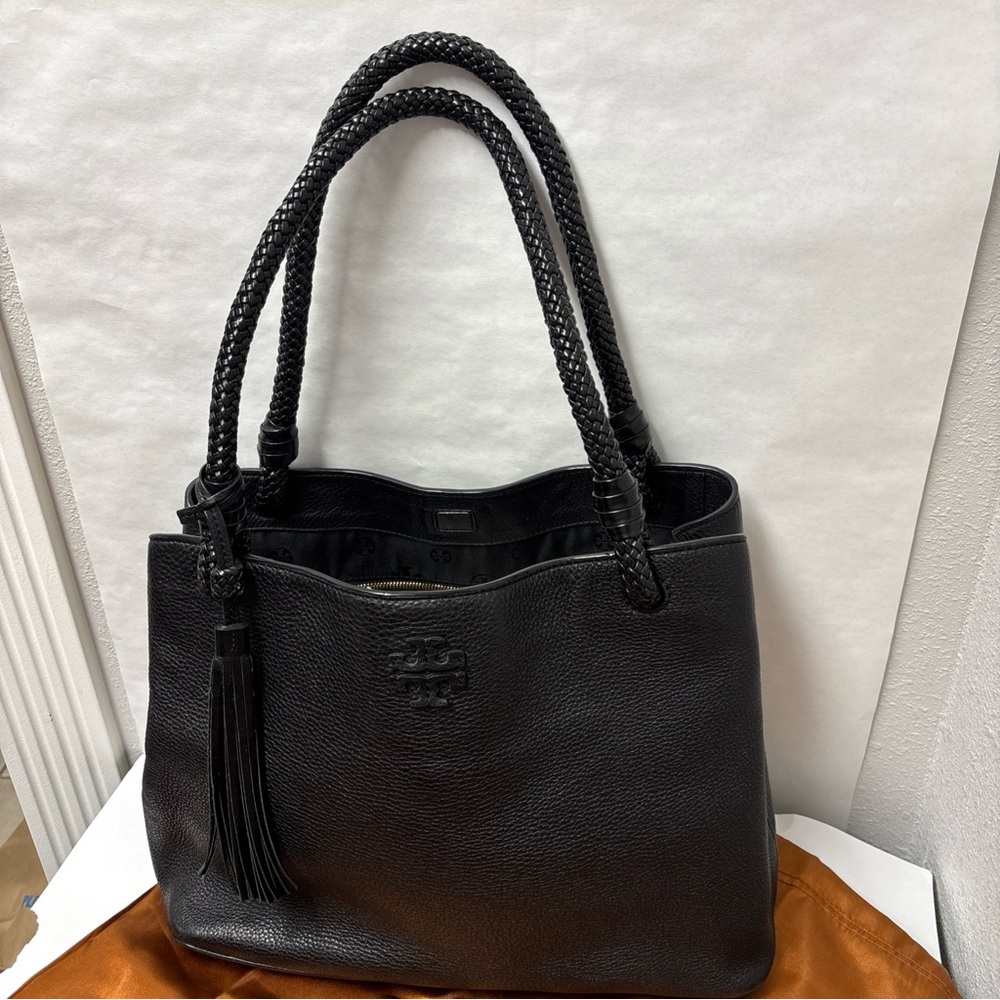 Tory Burch Taylor tri-Compartment Black Leather Tote with Rope  Handles